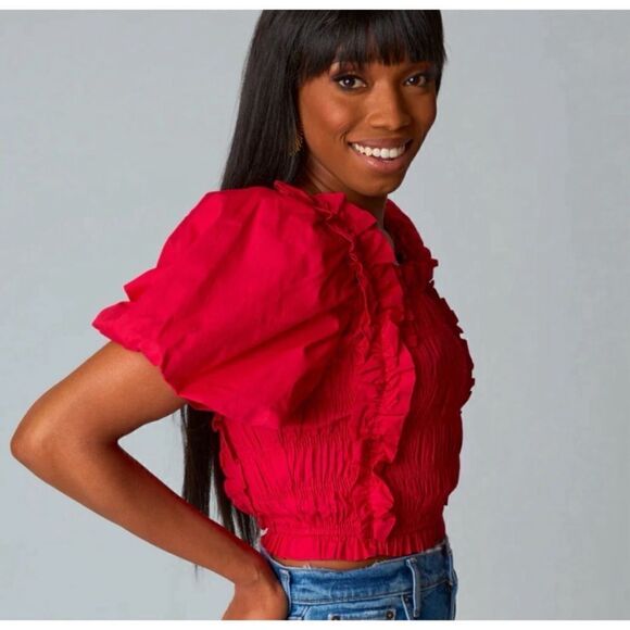 Buddy Love TANDY PUFF SLEEVE TOP in CRIMSON Size M New with Tags - Picture 1 of 8